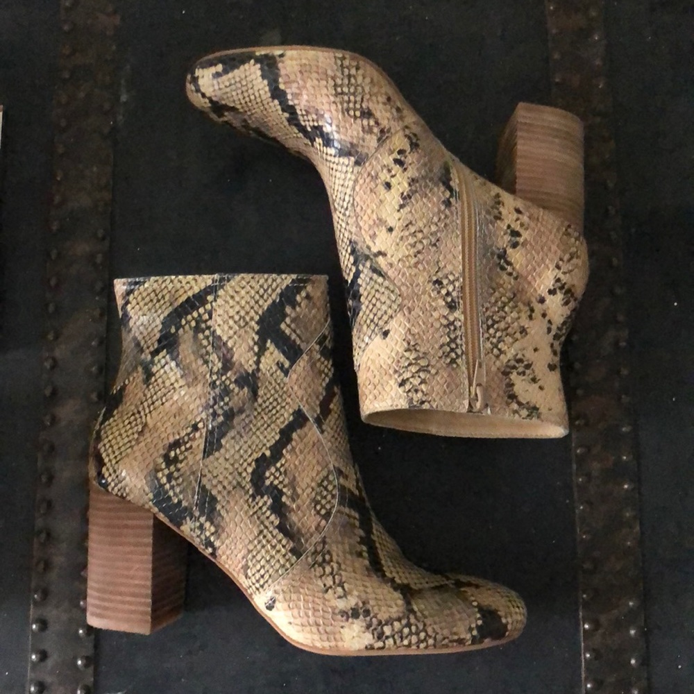 Lucky brand snake skin booties.
